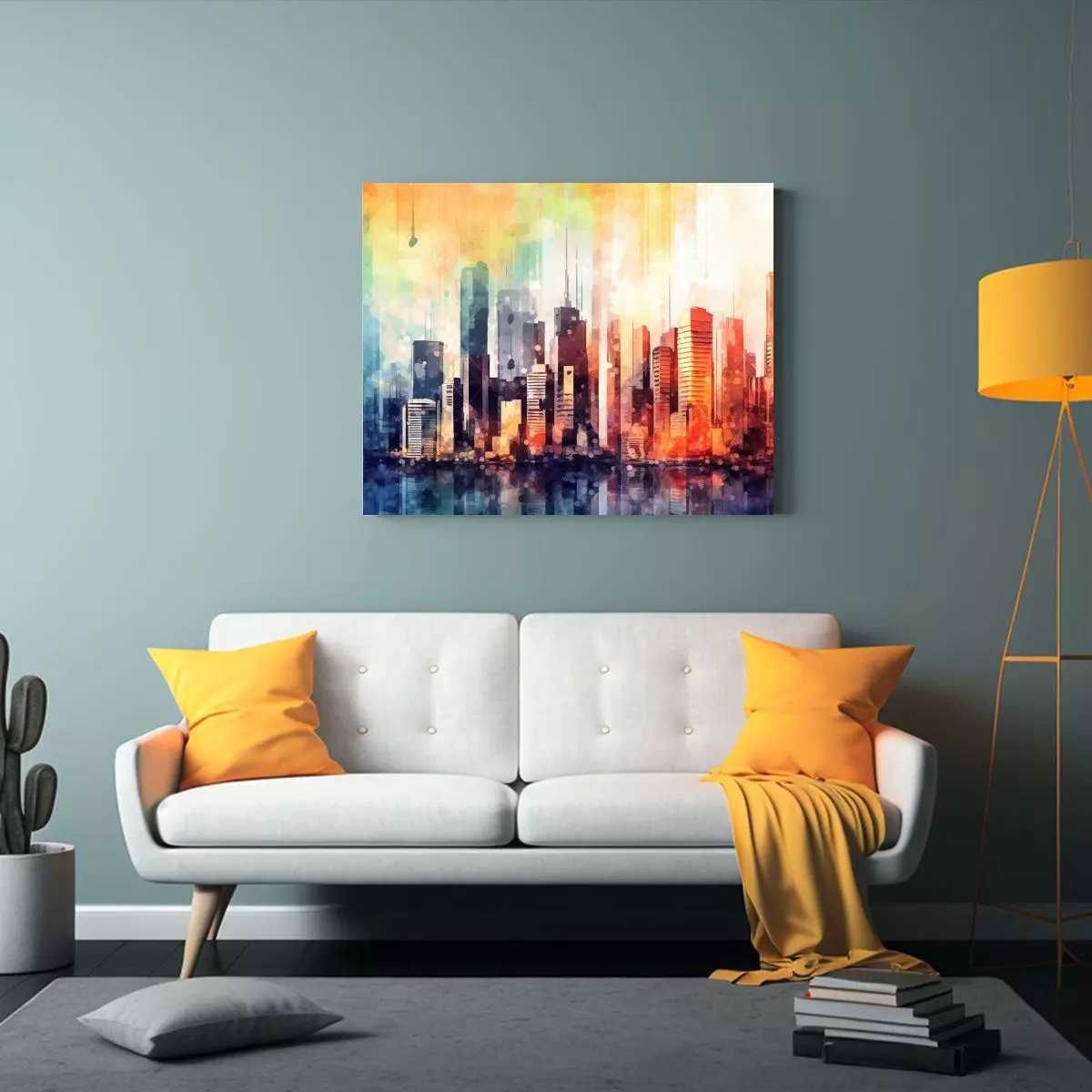 Pintura Original De Rascacielos Estilo Abstracto Para Decora 90x60cm-2