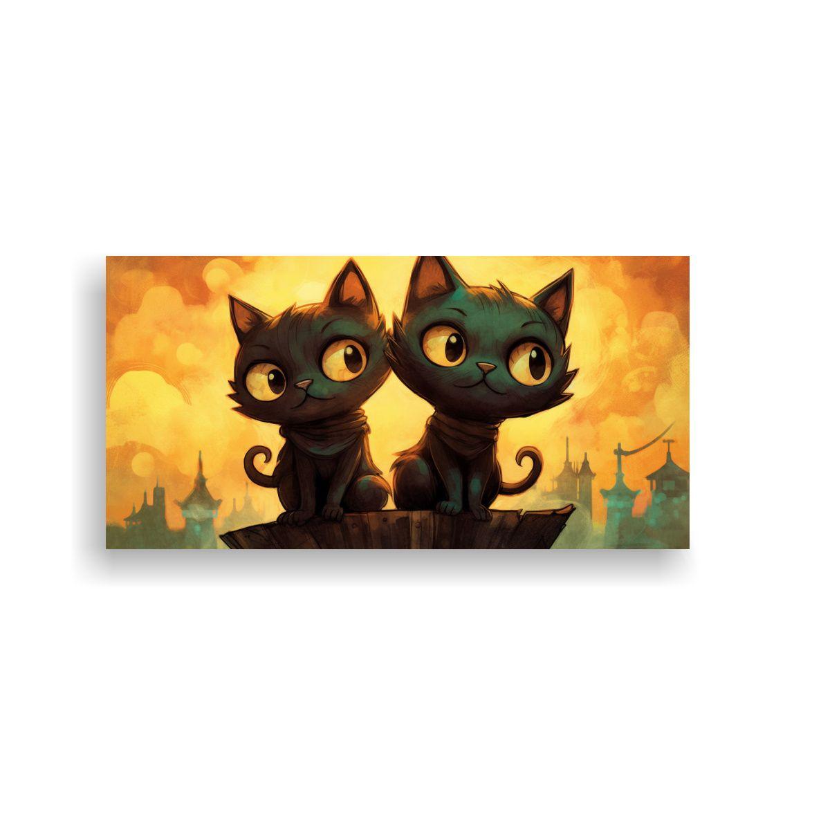 Pinturas Decorativas De Gatos Negros En Acuarela, 100x50cm-0