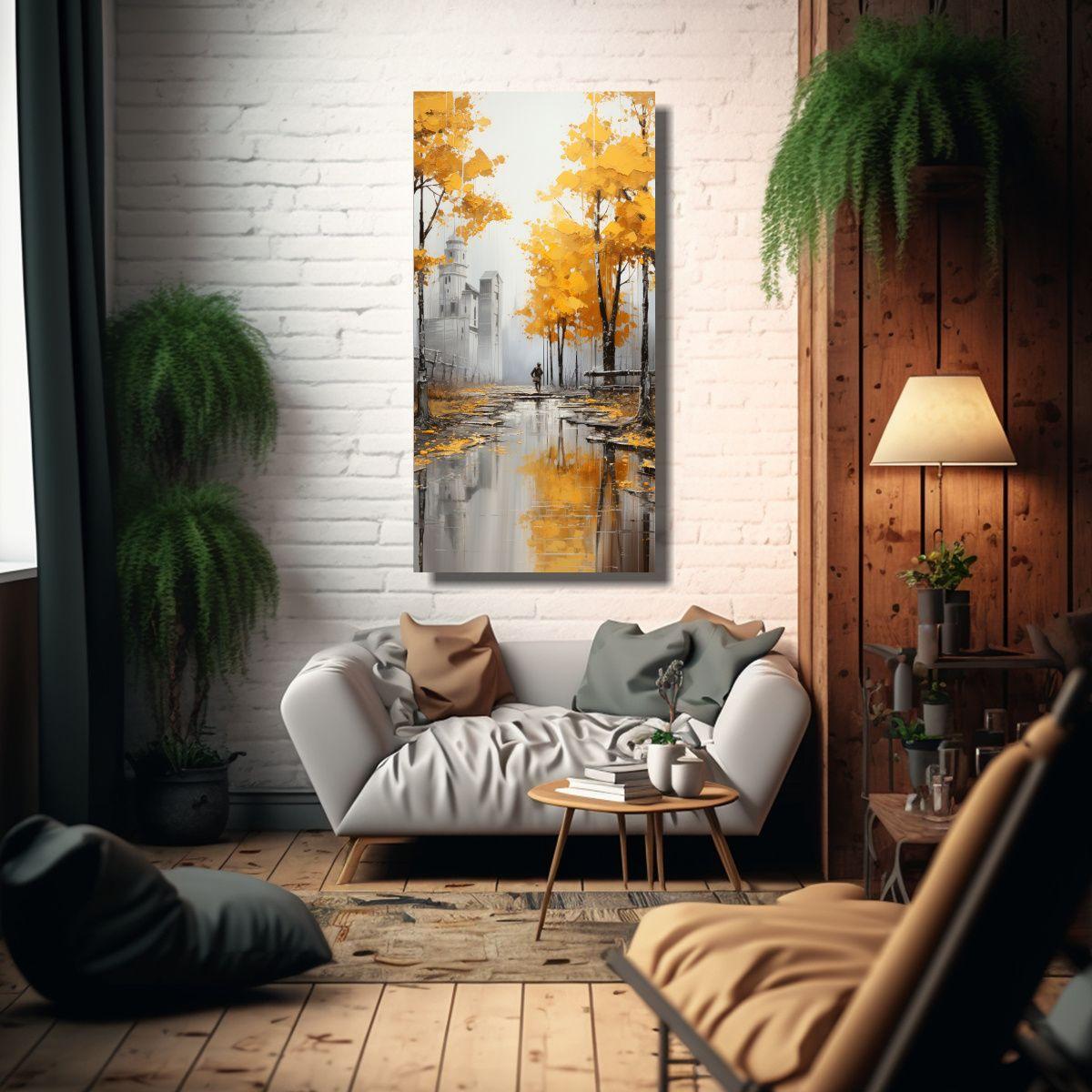 Pintura Abstracta De árboles En Plata Y Blanco, 20x40cm-2