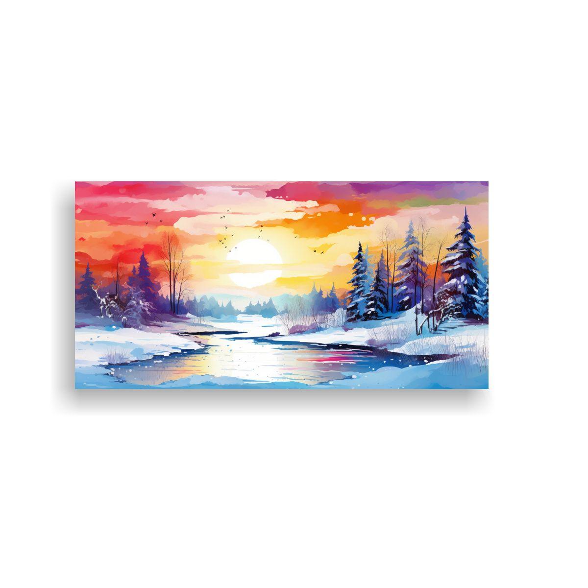Paisaje Invernal De Temporada Con Colores 40x20cm-0