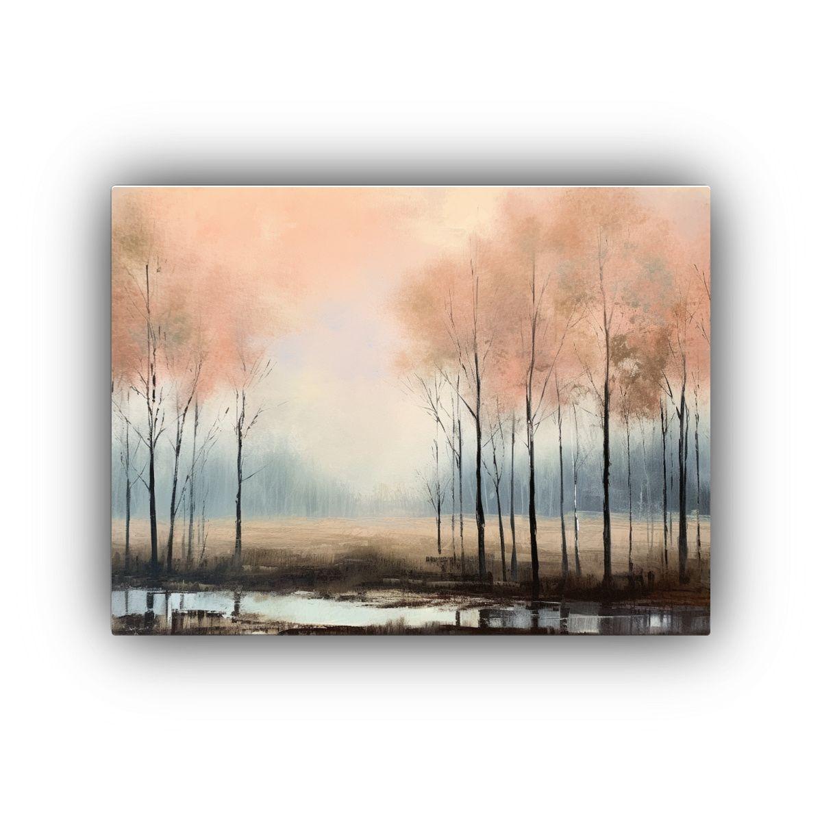Pintura Moderna Urbana De Paisaje Con árboles En Luz. 75x50cm-0