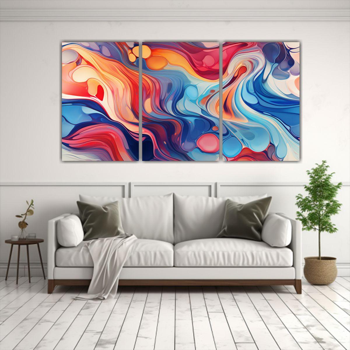 Tres Lienzos Hermoso Bastidor De Madera Pintura 90x45 Cm-2