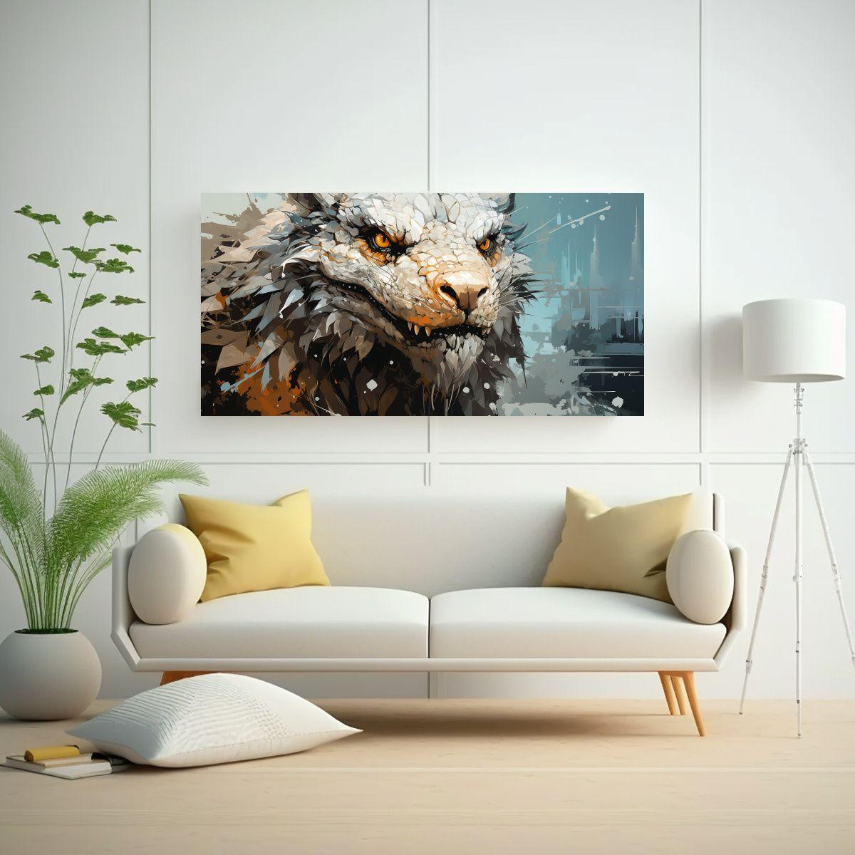 Pintura Acuarela: Dragón Marrón Y Blanco, Atmosf 80x40cm-2