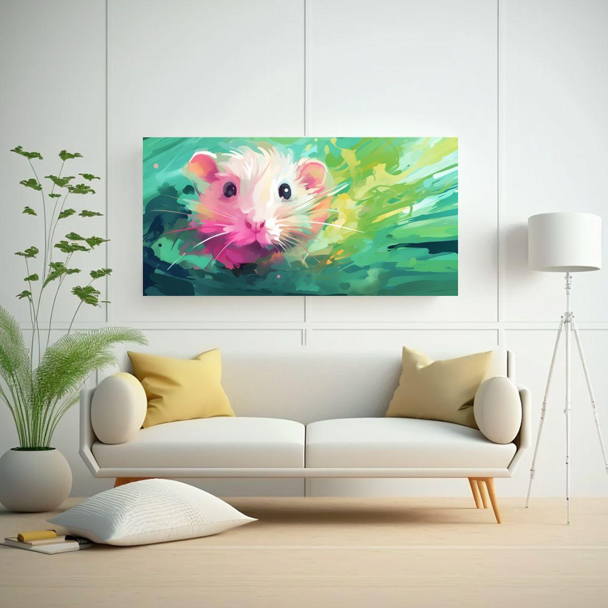 Pintura Floral En Bastidor: Gerbil Verde Y Rosa 120x60 Cm-2