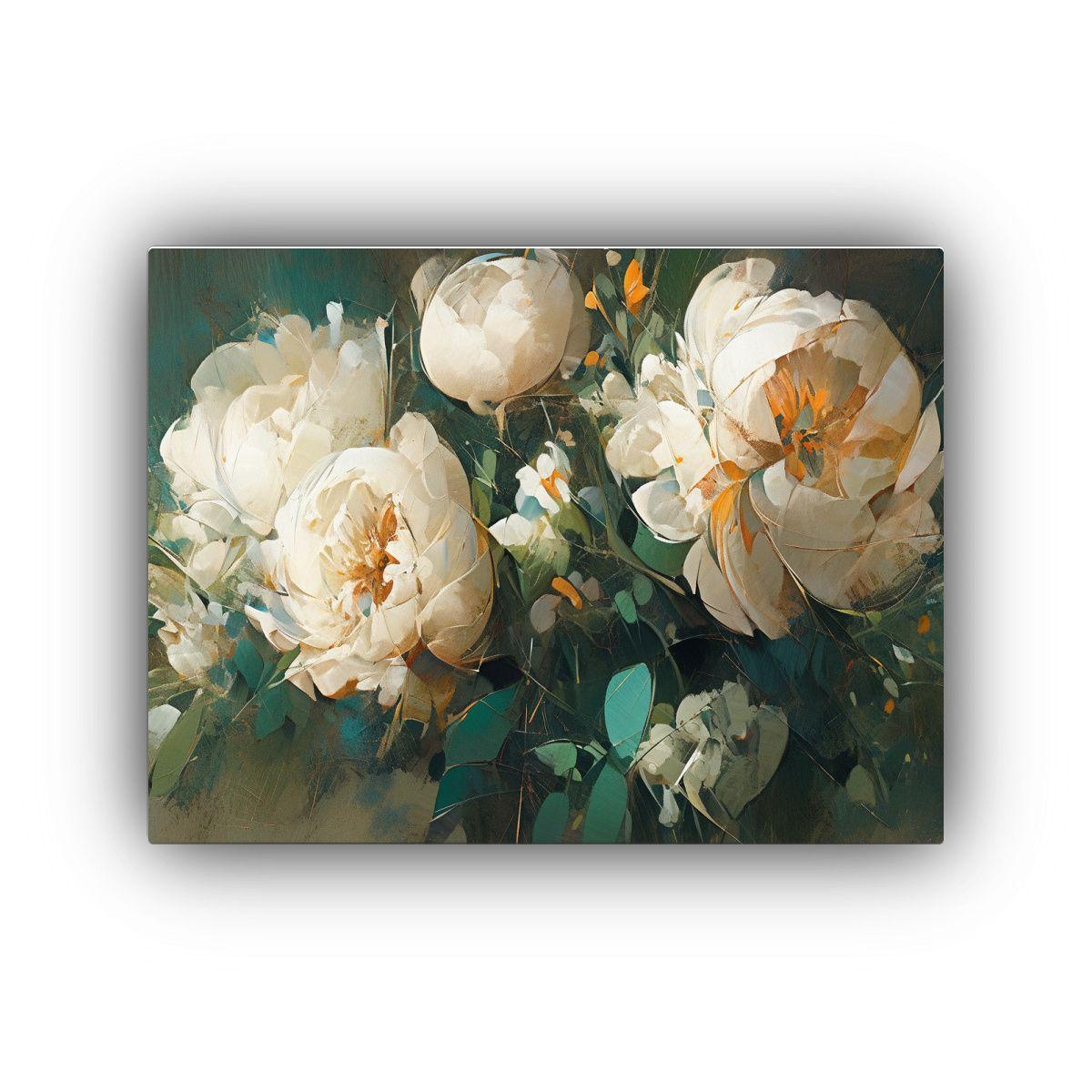 Pintura De Flores Verdes Y Doradas En Lienzo: Arte De Pared  120x80cm-0