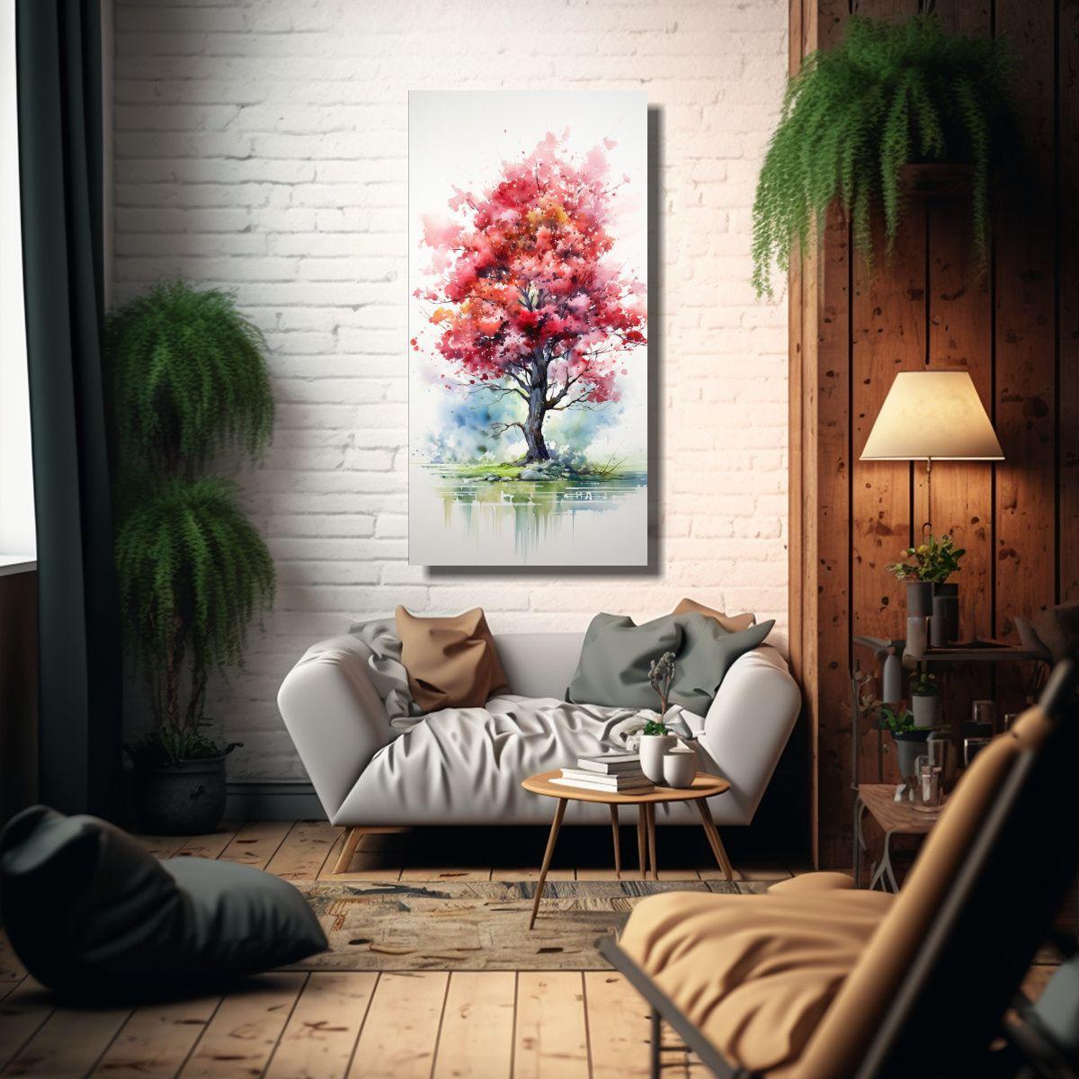 Pintura Abstracta De Un Cerezo En Flor En Colores 60x120cm-2