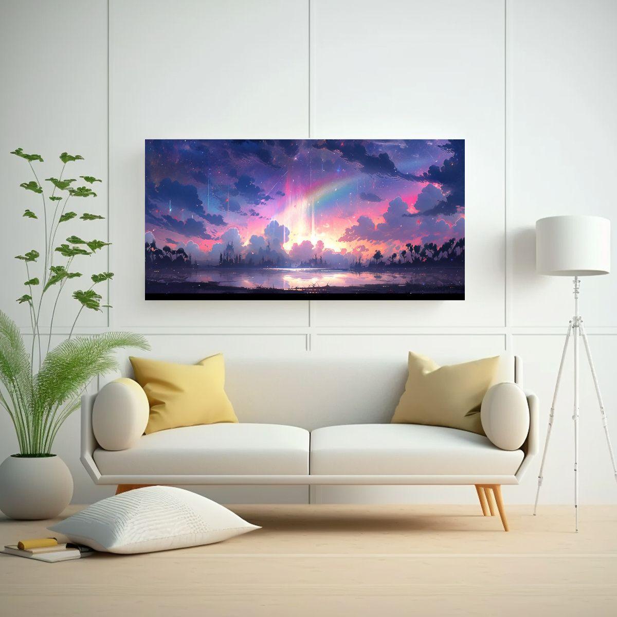 Pintura Abstracta Urbana De Lienzo Con Cielo 40x20cm-2