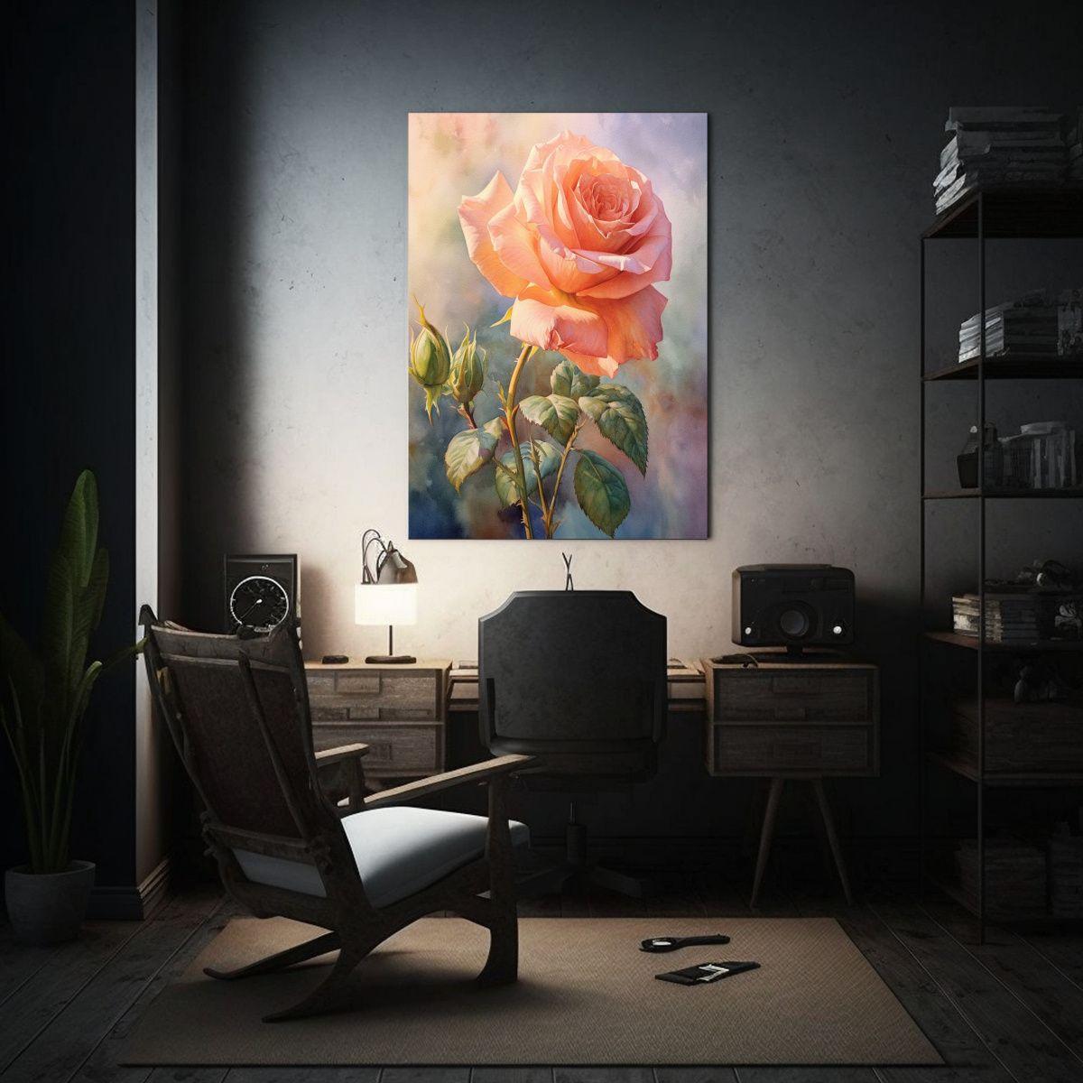 Pintura Acuarela Rosa Cálida En Dormitorio 20x30cm-2