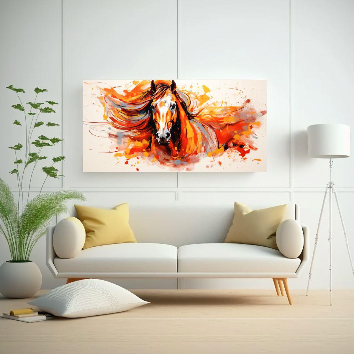 Pintura Decorativa De Caballo árabe En Rojo Y Nar 140x70cm-2