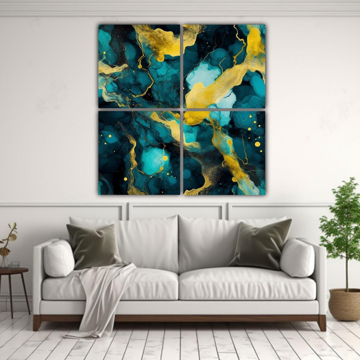 Cuatro Lienzos De Tela Diseño Simétrico Tinta 120x120 Cm-2