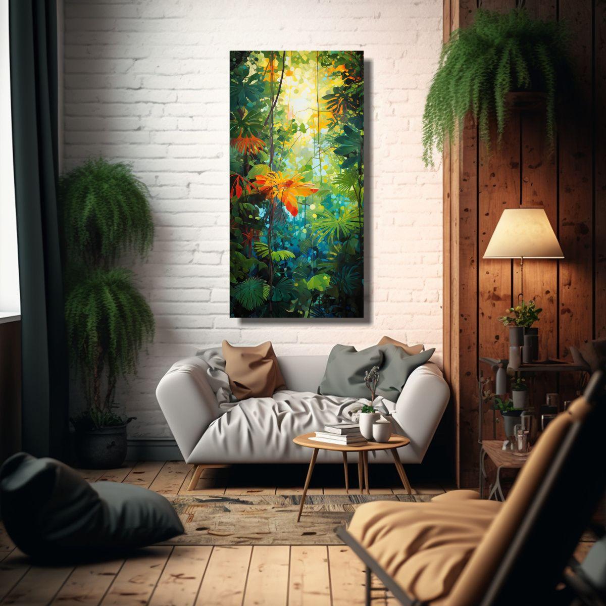 Pintura Abstracta Majestuosa De Un Dosel De Selva 70x140cm-2