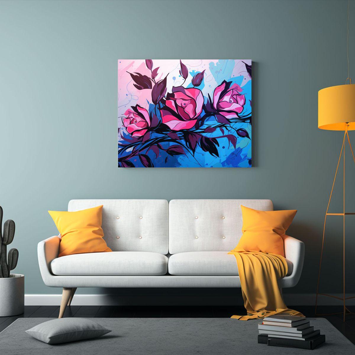 Cuadro Abstracto En Bastidor Rosa Y Azul Estilo Neonoir Atmo 75x50cm-2