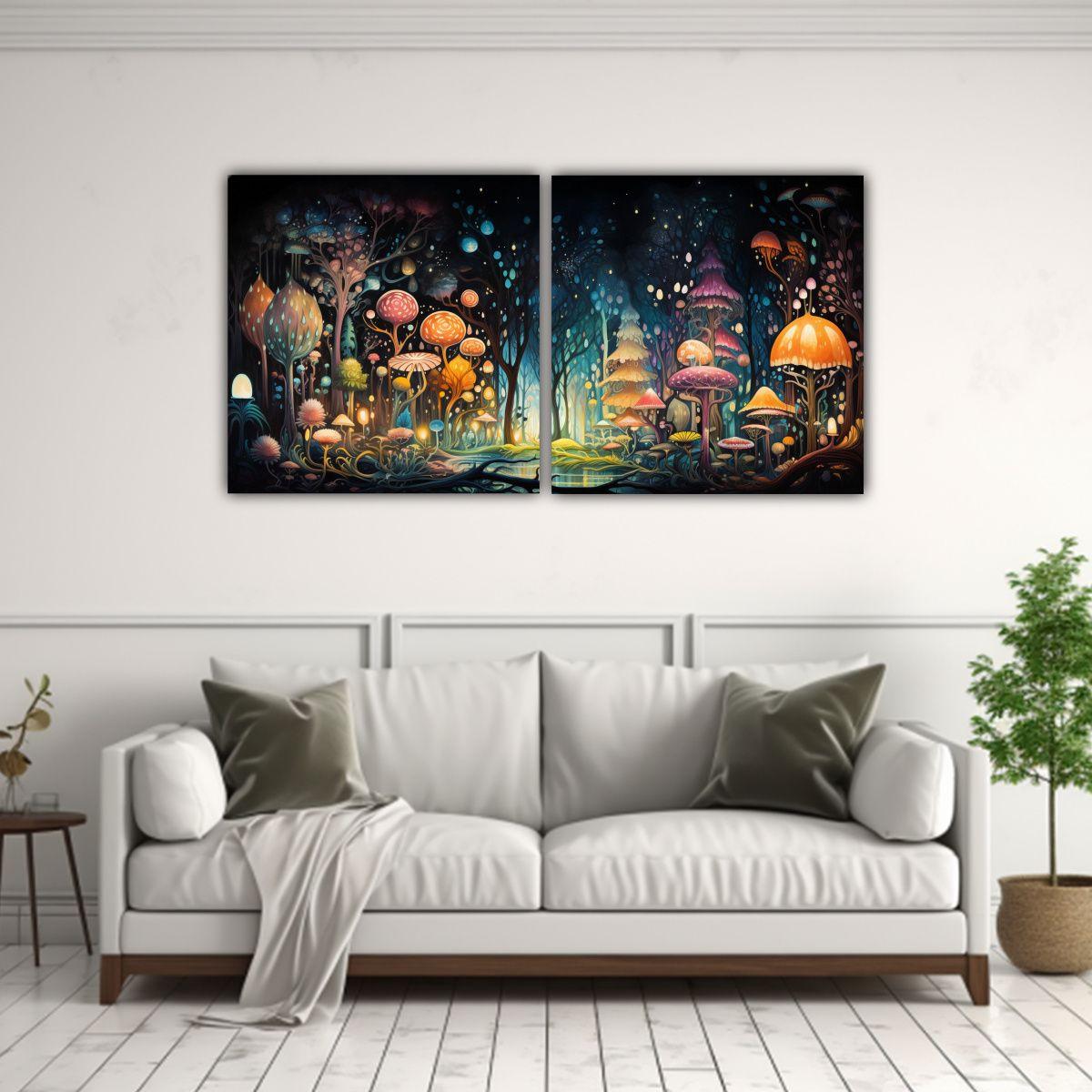 Arte Pared Acuarela Cuentos Mágicos Del Bosque 100x50 Cm-2