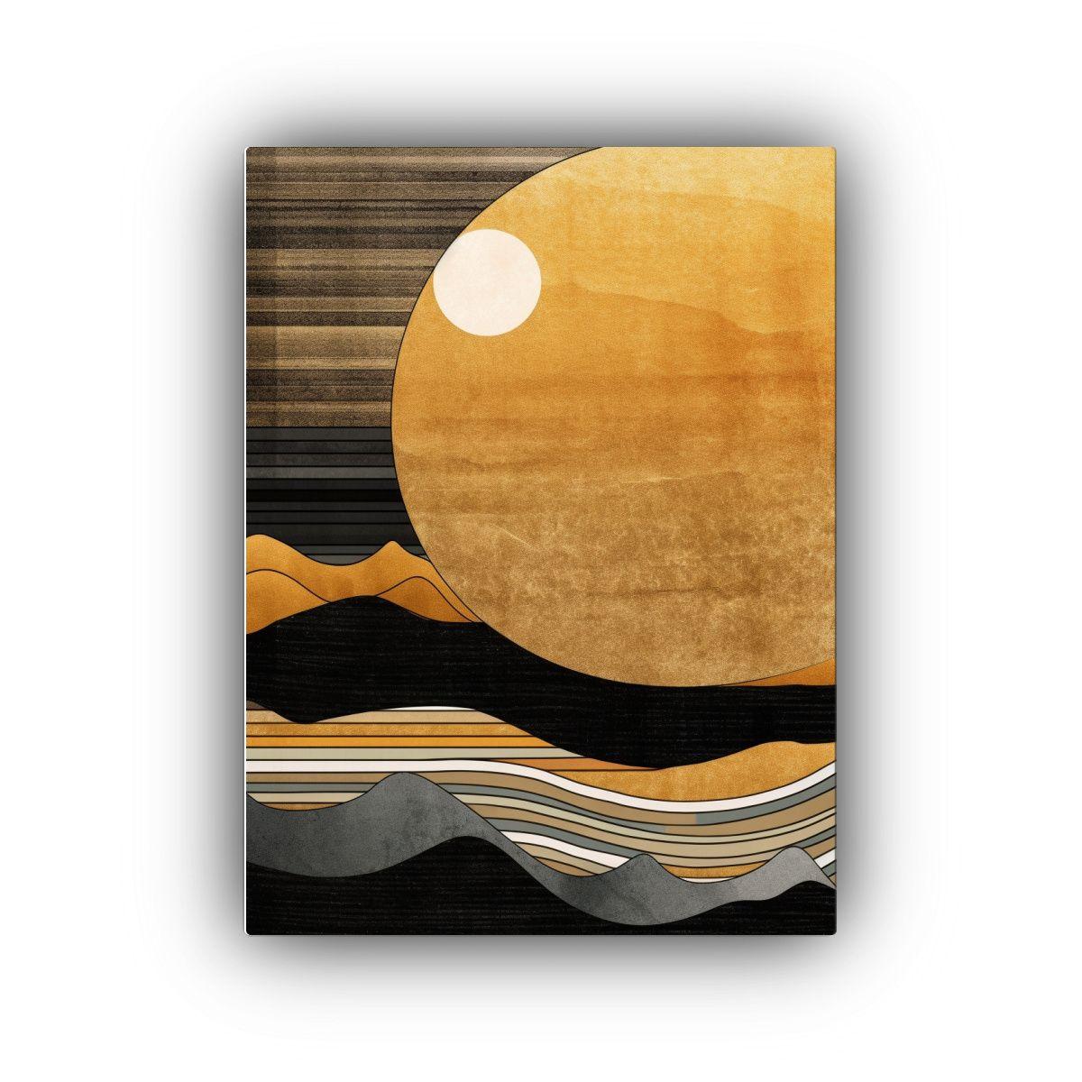 Pintura Decorativa Minimalista: Sol Amarillo Bajo Una Ola En 40x60cm-0