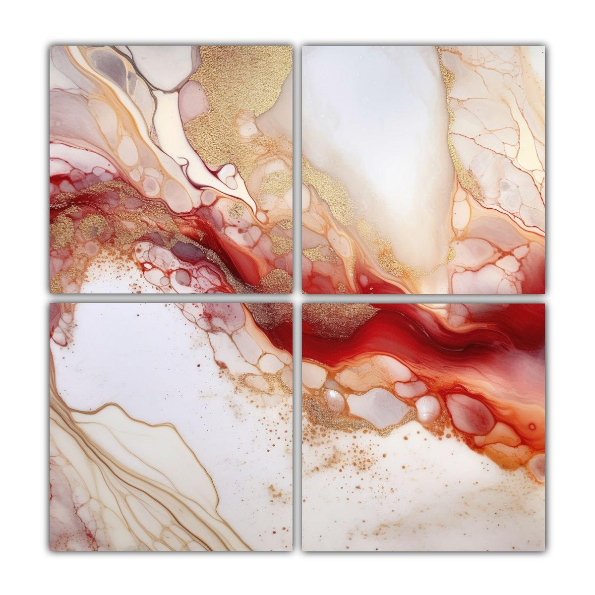 4 Cuadros Originales De Lienzo Tonos Abstractos 40x40 Cm-0
