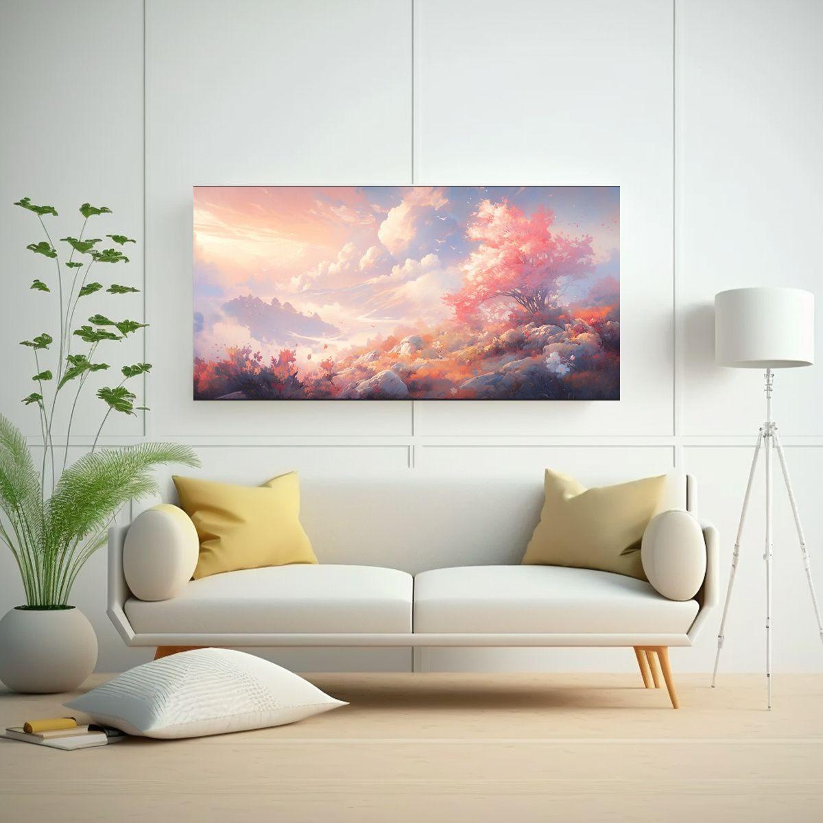 Pintura Abstracta Paisaje Blanco En Lienzo 100x50cm-2