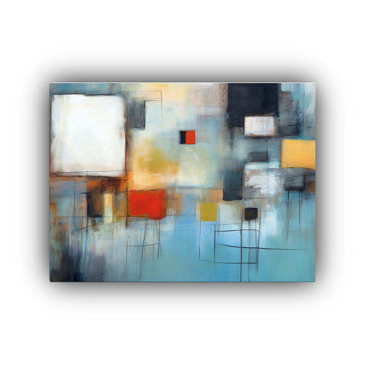 Pintura Abstracta Con Bloques De Color En Lienzo 60x40cm-0
