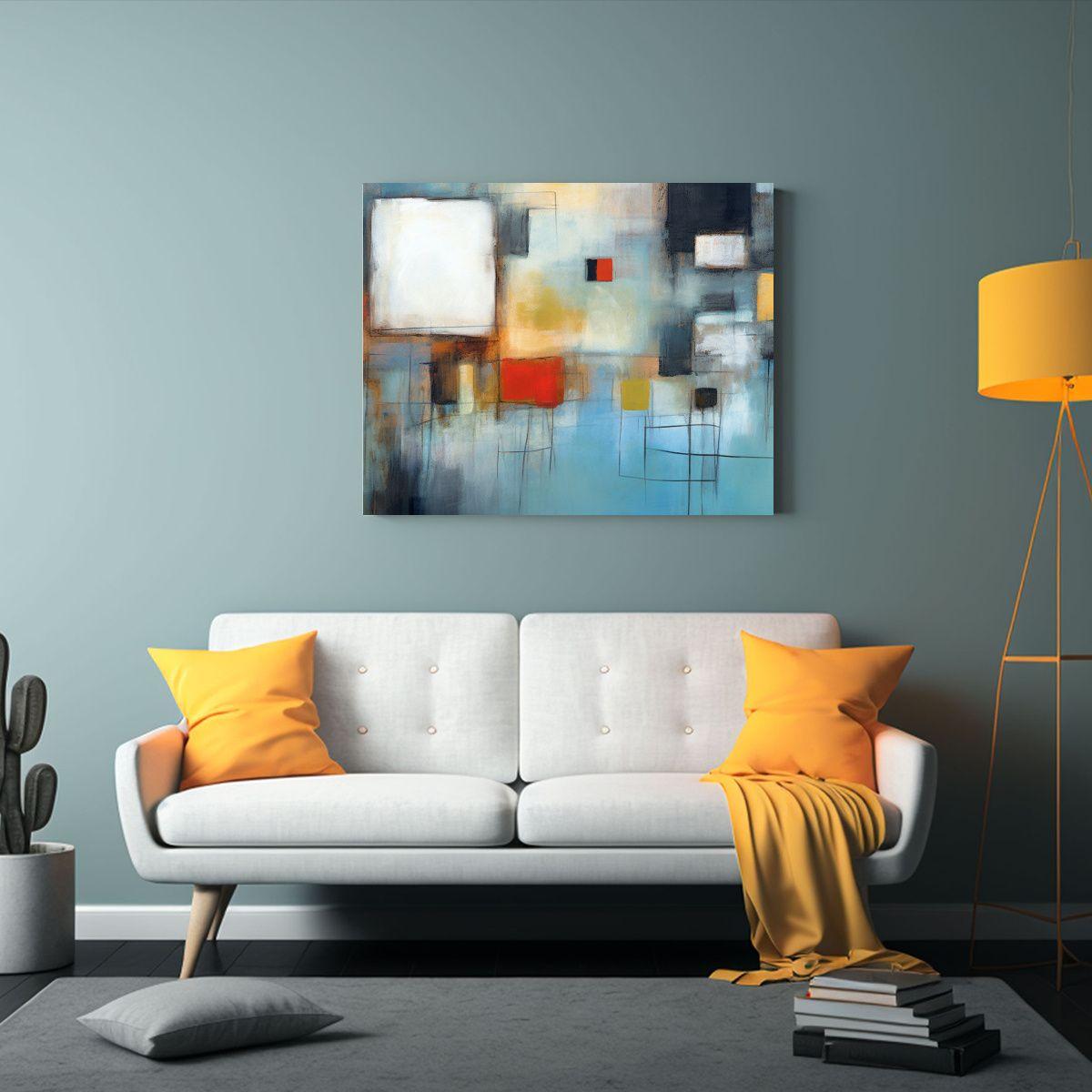 Pintura Abstracta Con Bloques De Color En Lienzo 60x40cm-2