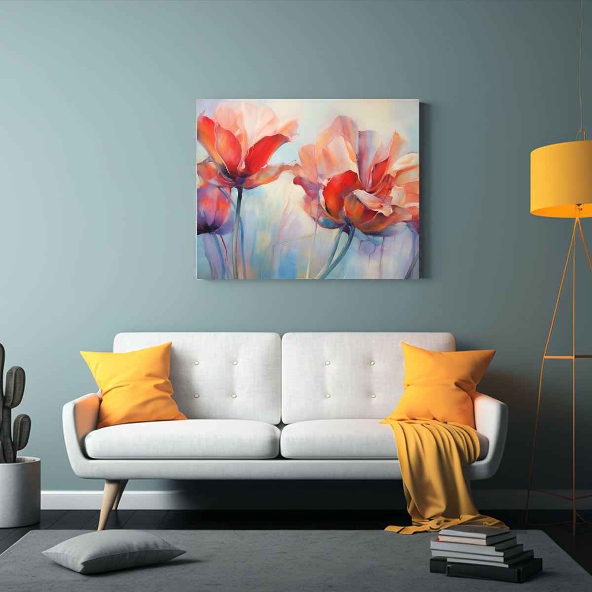 Cuadro Lienzo Tela Finas Líneas Deco Abstracto Tulipanes Pi 45x30cm-2
