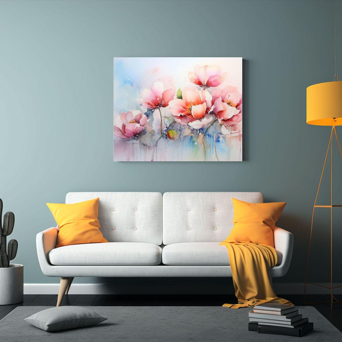 Cuadro Floral Exclusivo En Acuarela Sobre Lienzo Al Estilo D 120x80cm-2