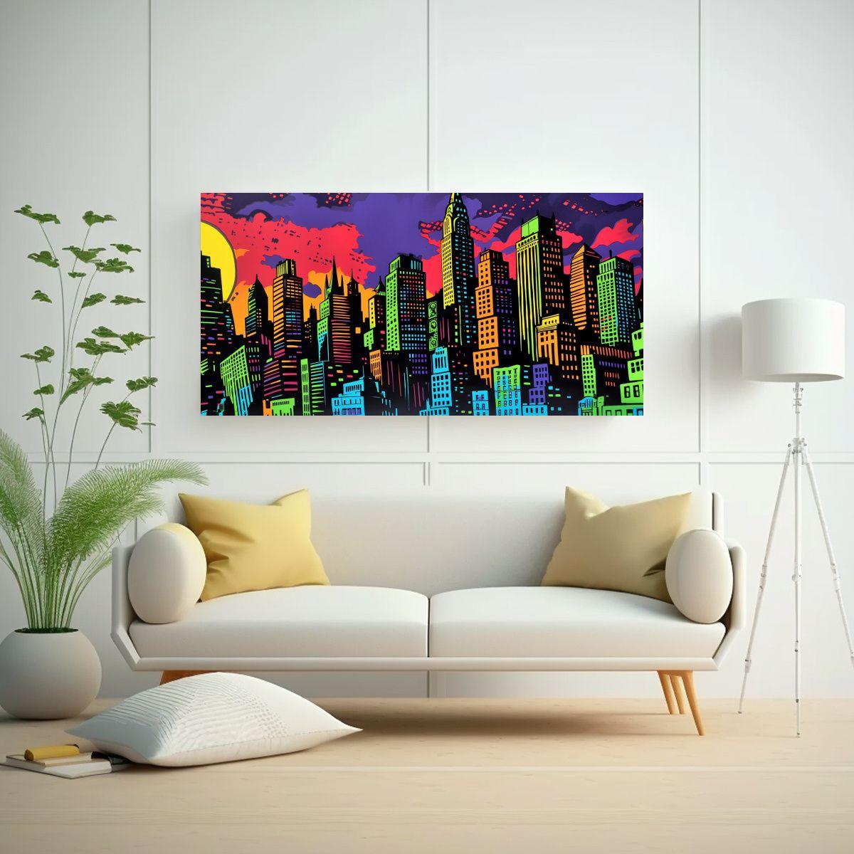Cuadro En Bastidor Perspectiva Gotham City Años 120x60cm-2