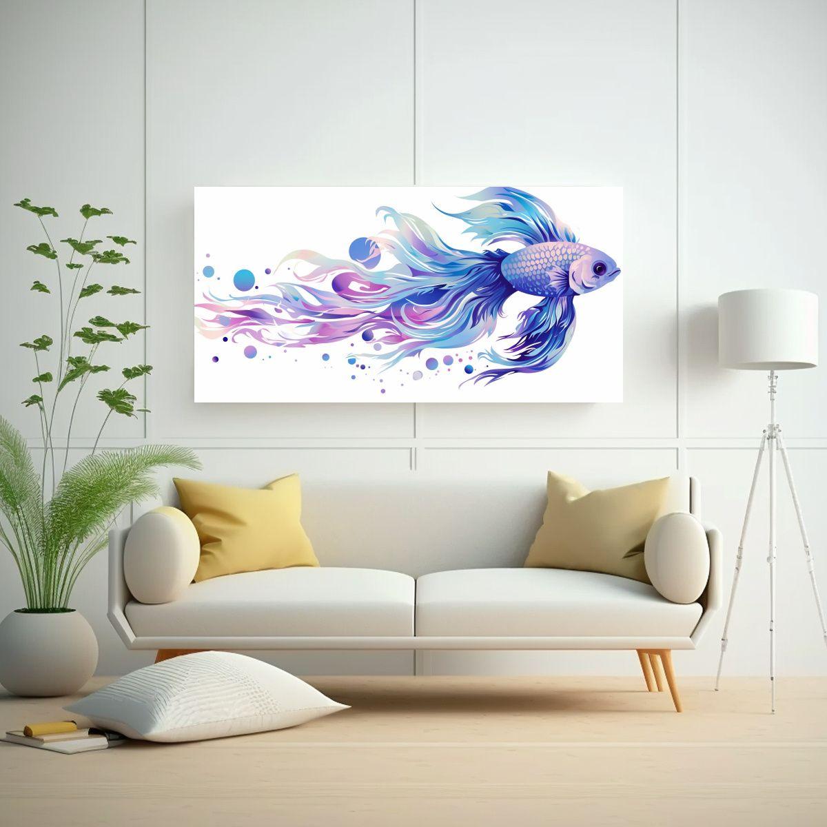 Pintura Decorativa En Relieve De Peces De Acuario 60x30cm-2