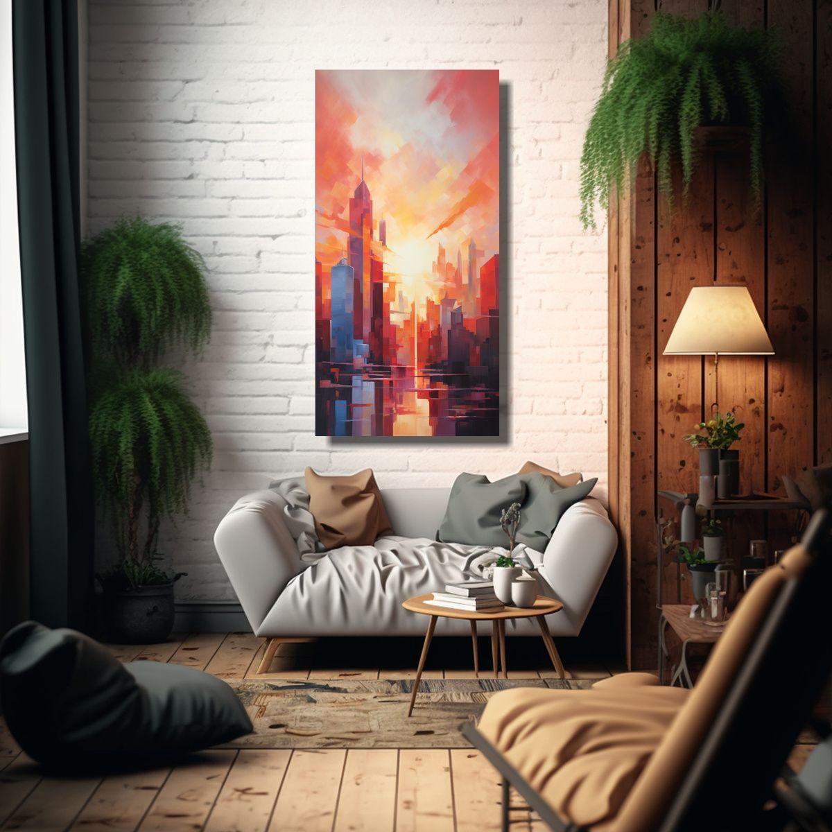 Pintura Decorativa De Una Ciudad Vibrante En El 50x100cm-2