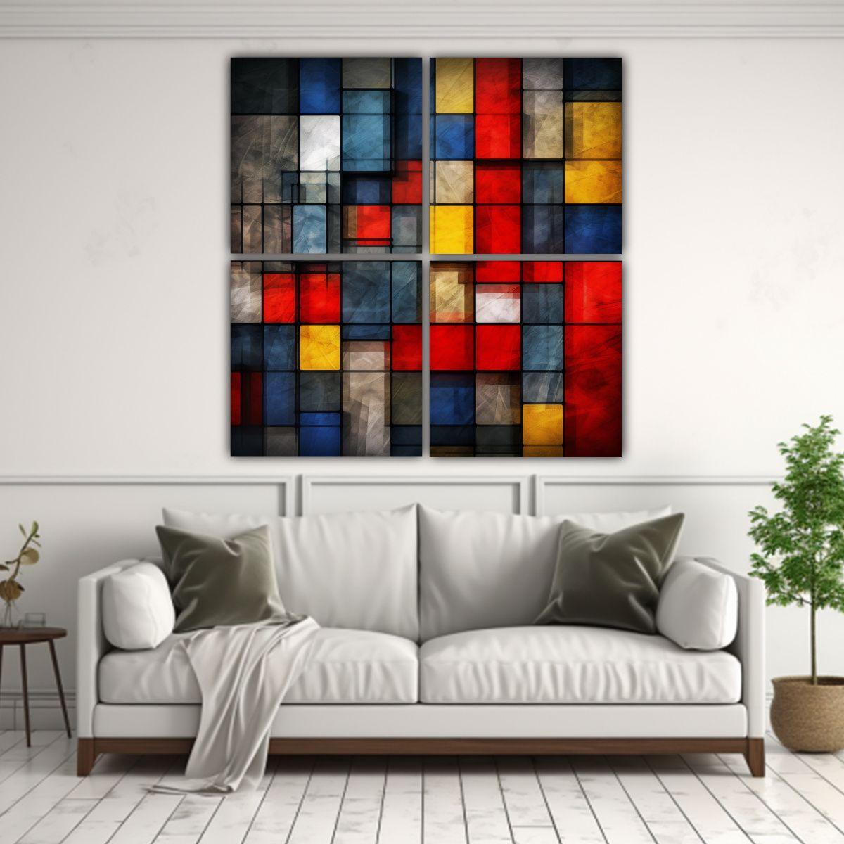 Cuadro Composición Adorno En Bastidor De 4 Telas 60x60 Cm-2