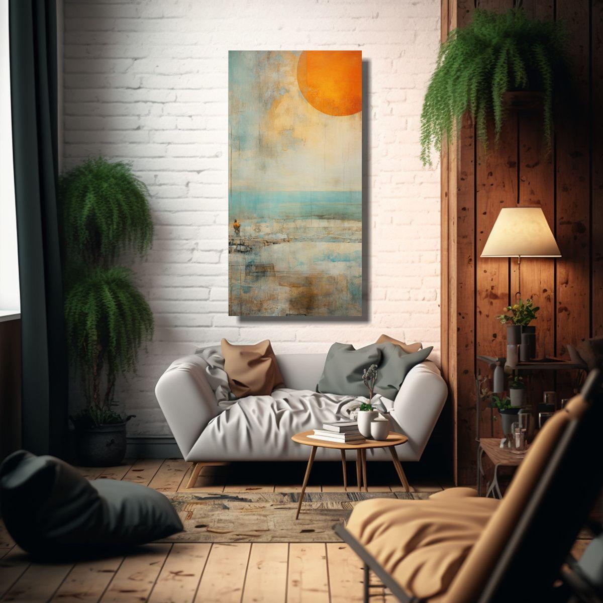 Pintura Acuarela Adorno Con Colores Naranja, 60x120cm-2
