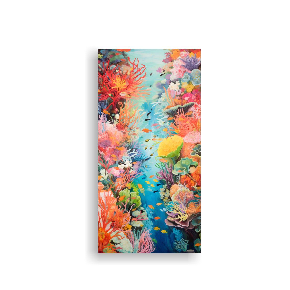 Pintura Abstracta Aérea De Arrecife Coralino, 50x100cm-0