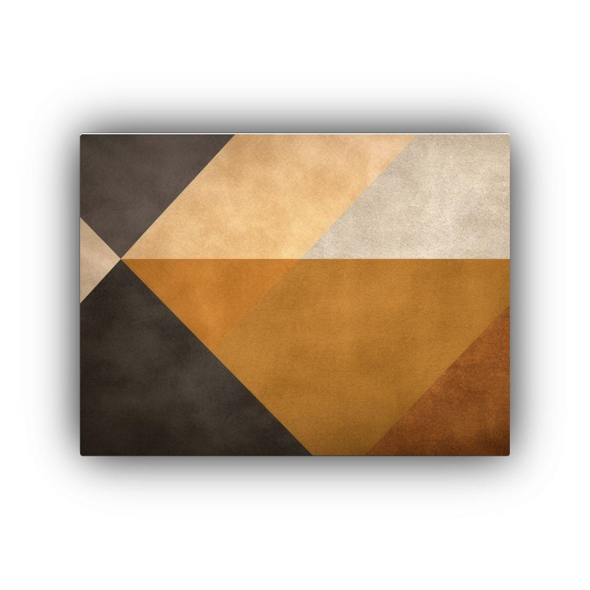 Pintura Decorativa Geométrica En Tonos Dorados Y Beige. 65x50cm-0