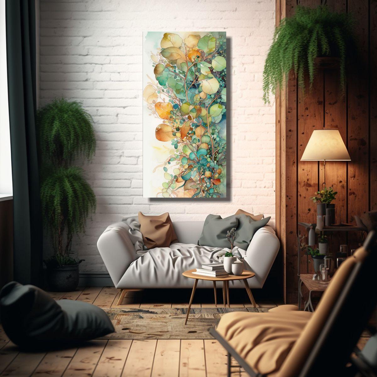 Cuadro Decorativo Con Hojas De Eucalipto Acuarela  50x100cm-2