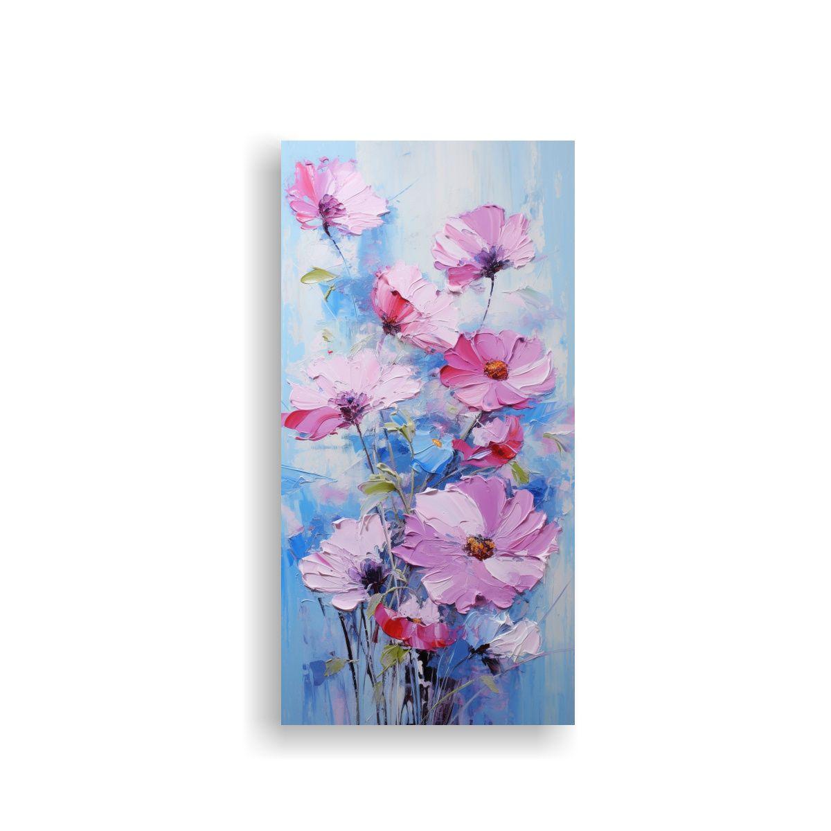 Pintura En Lienzo Exclusiva De Flores En Colores 20x40cm-0