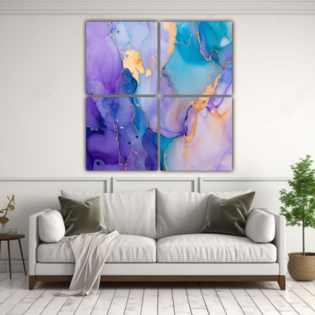 Cuatro Lienzos De Tela Hermoso Composición 80x80 Cm-2