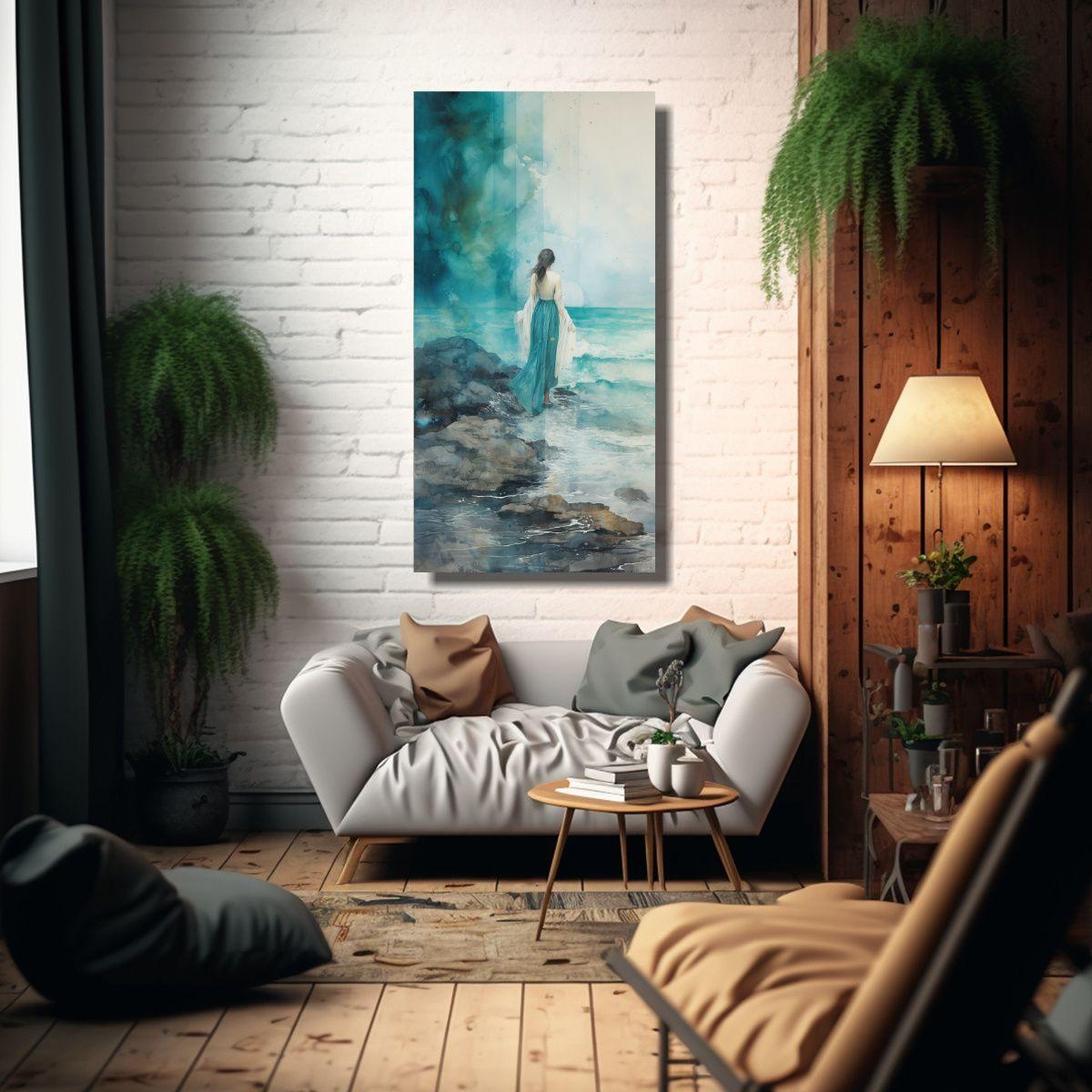 Pintura Lienzo Tela Hermosa Armonía Turquesa, 70x140cm-2