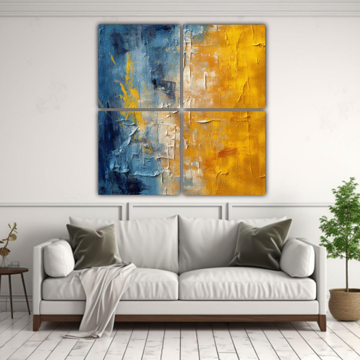 Pinturas Decorativas Azul Y Amarillo Con Textura 100x100 Cm-2