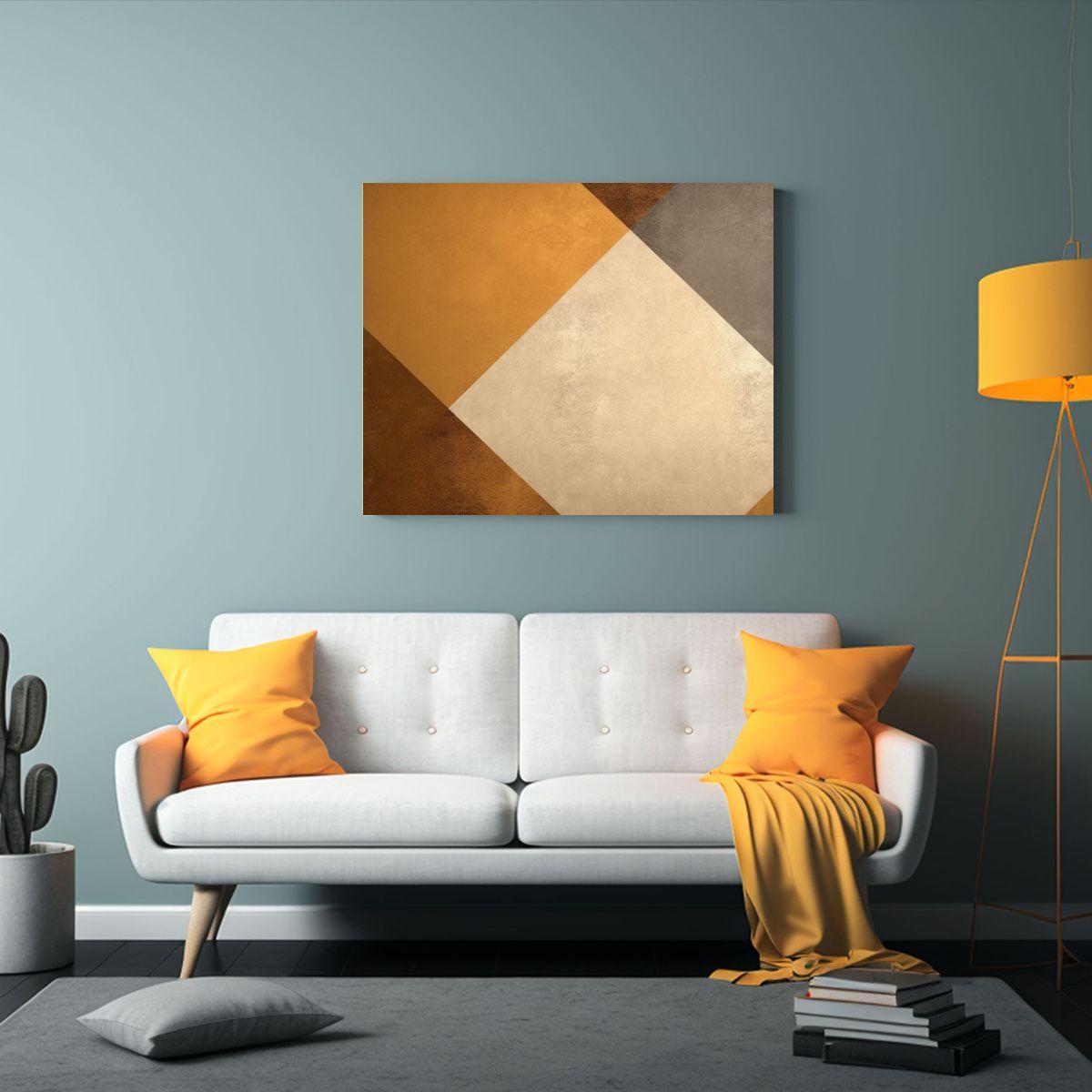 Pintura Acuarela Geométrica En Oro Y Beige 65x50cm-2