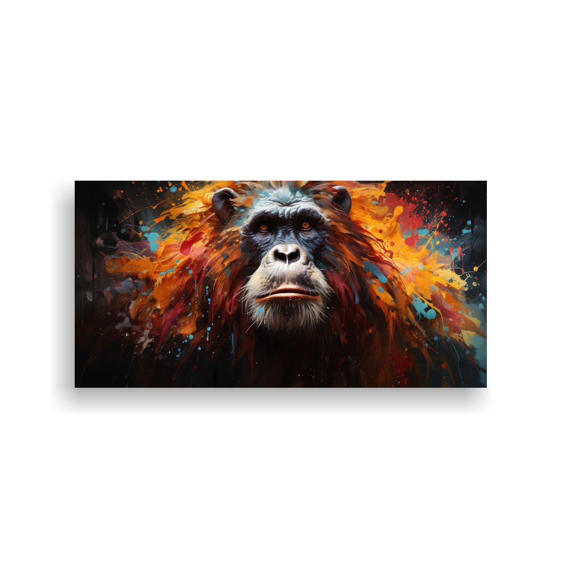 Cuadro Multicolor De Orangután Estilo Pintura Al  140x70cm-0