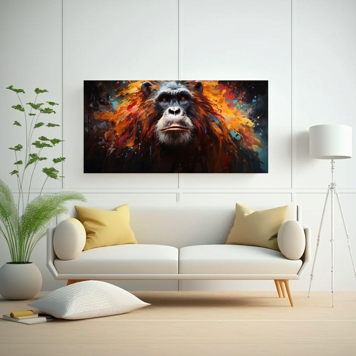Cuadro Multicolor De Orangután Estilo Pintura Al  140x70cm-2