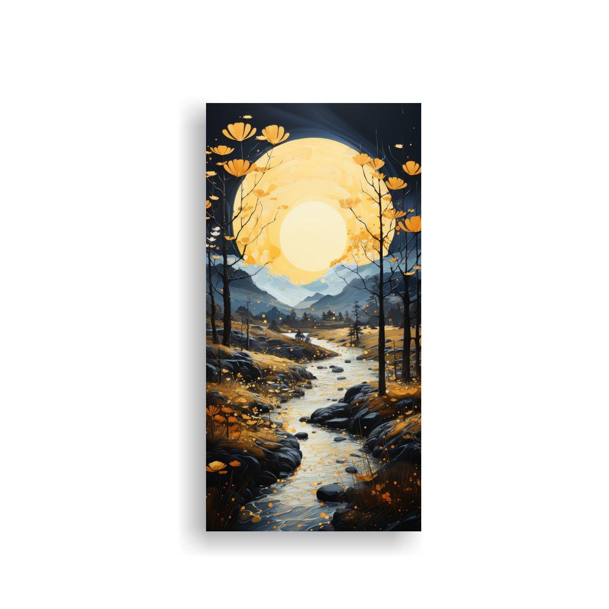 Pintura En Bastidor De Montaña Con Luna Colores 50x100cm-0