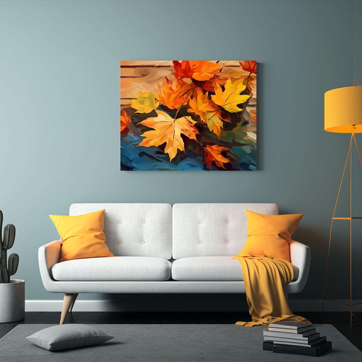 Cuadro De Decoración Con Hojas De Otoño En Mesa, Movimient 65x50cm-2