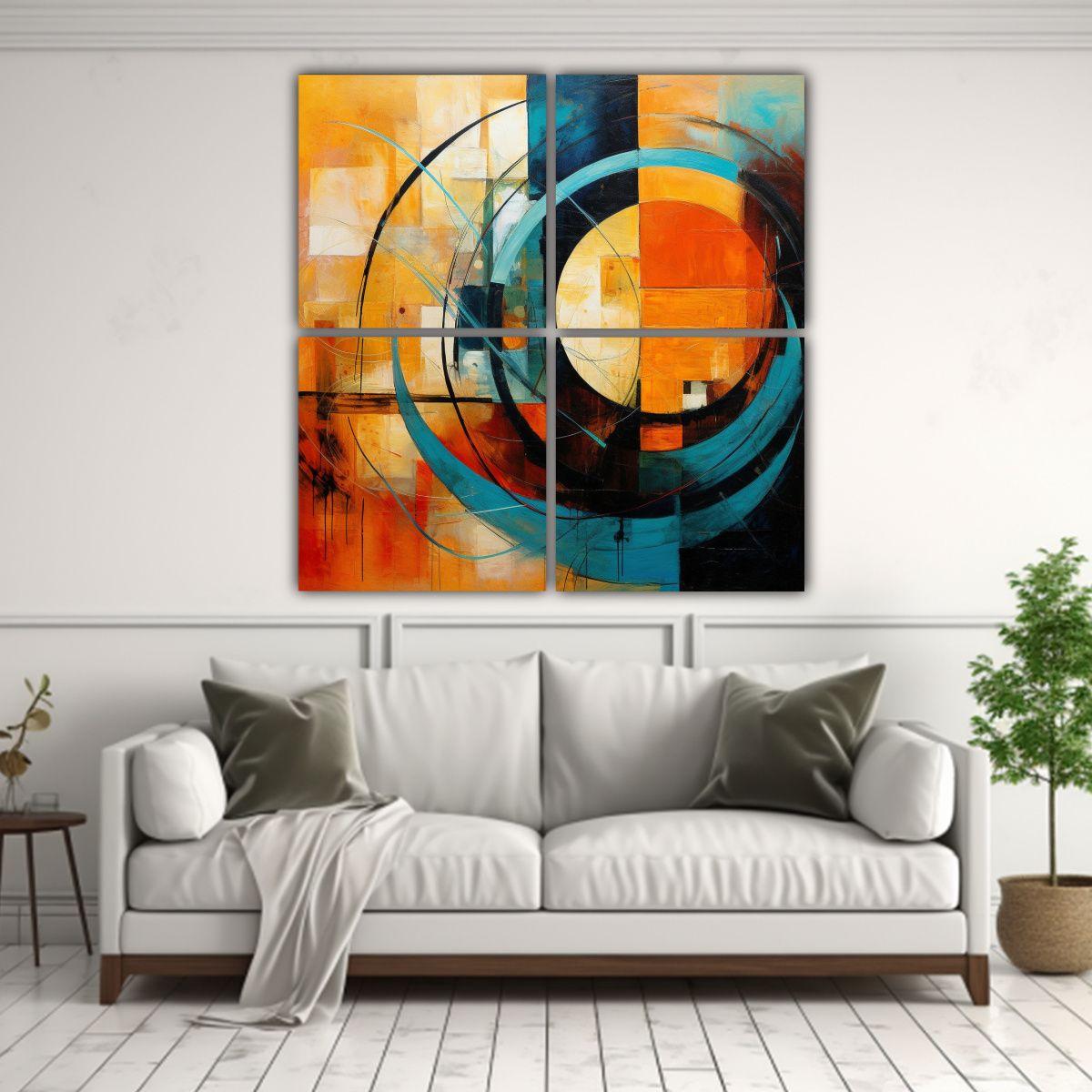 Cuadriptico Abstracto Vintage Para Decoración 140x140 Cm-2