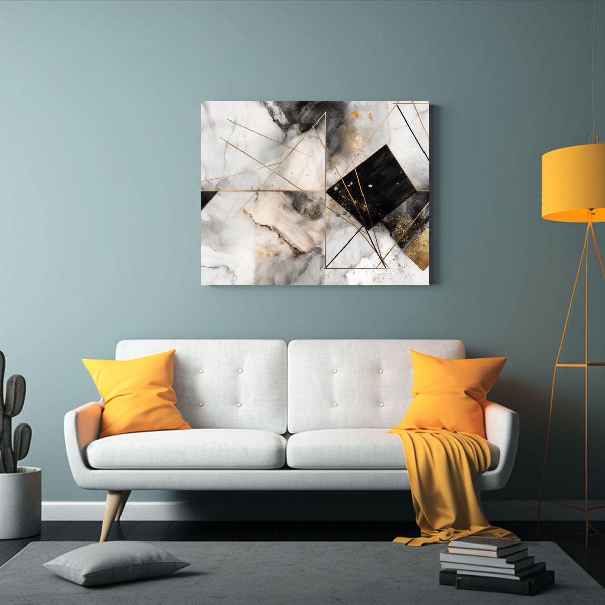 Pintura Abstracta Geométrica Mármol Tinta Y Oro Moderna. 60x40cm-2
