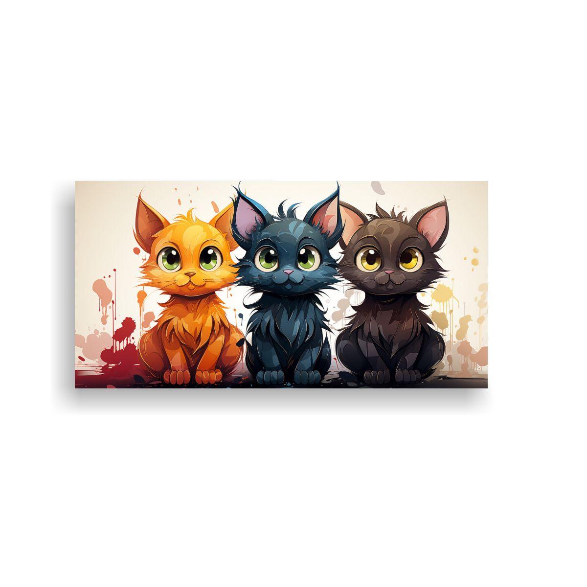 Lienzo De Tela Abstracción Amigos Gato Diseño 60x30cm-0