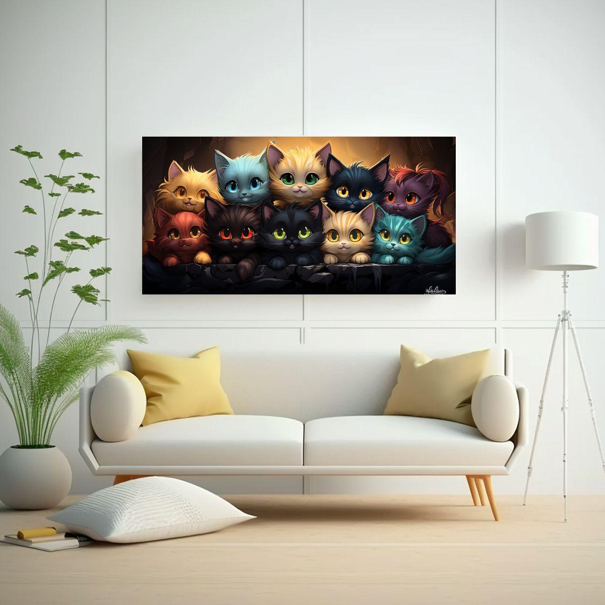 Pintura Hermosa De Gatos De Colores En Una Pila 40x20cm-2