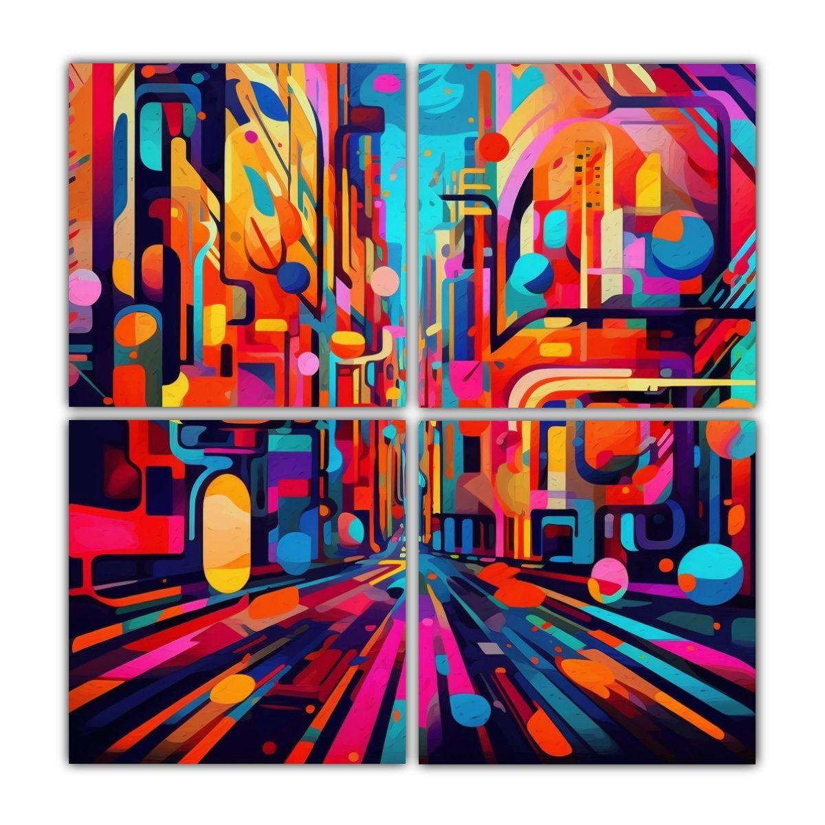 Pinturas Decorativas Abstractas En Bastidor Con 4 200x200 Cm-0