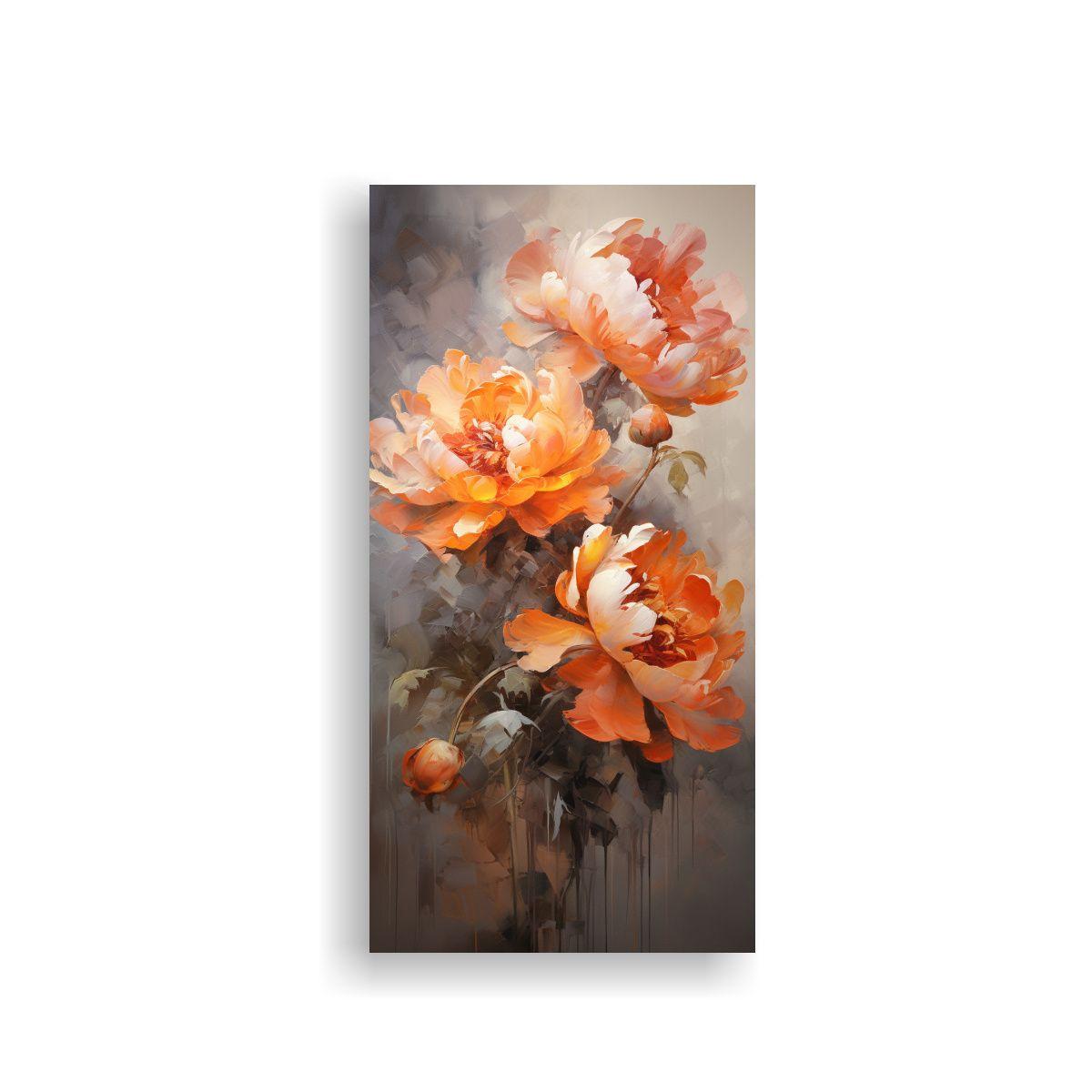 Cuadro De Peonías Abstractas En Naranja Sobre 80x160cm-0