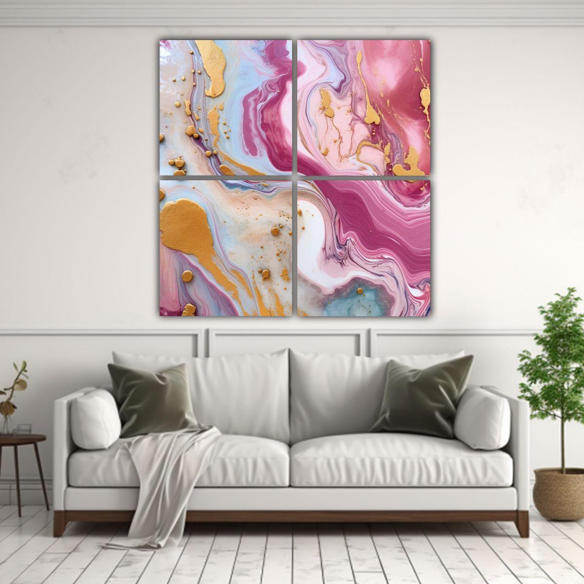 Cuadro De Arte Abstracto Rosa Y Dorado En Textura 60x60 Cm-2