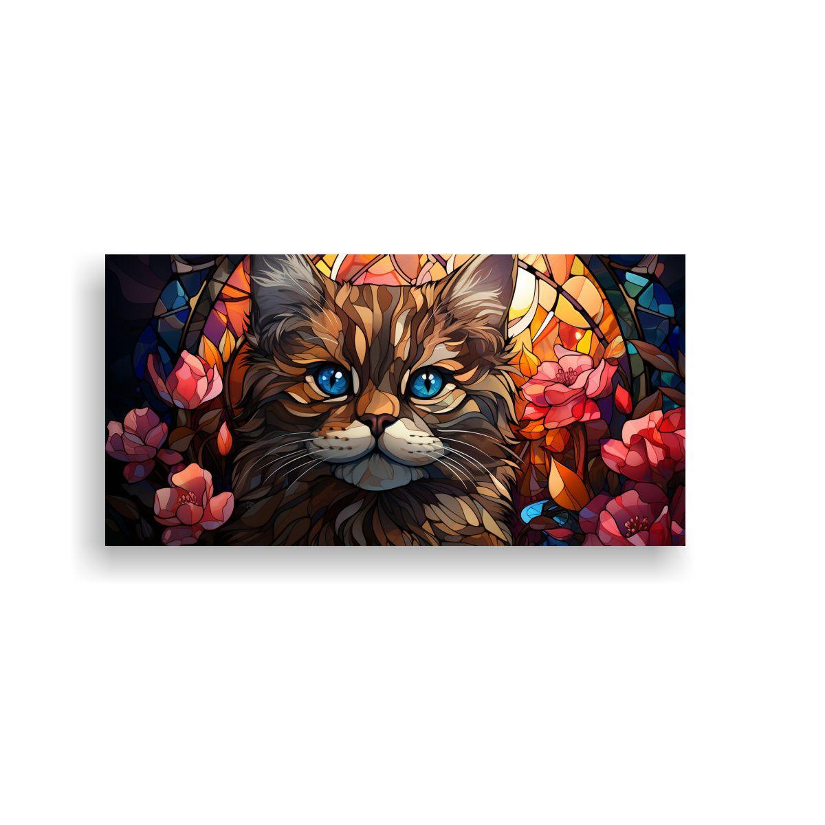 Cuadro Esquema Gatito Colorido Y Flores Para 140x70cm-0