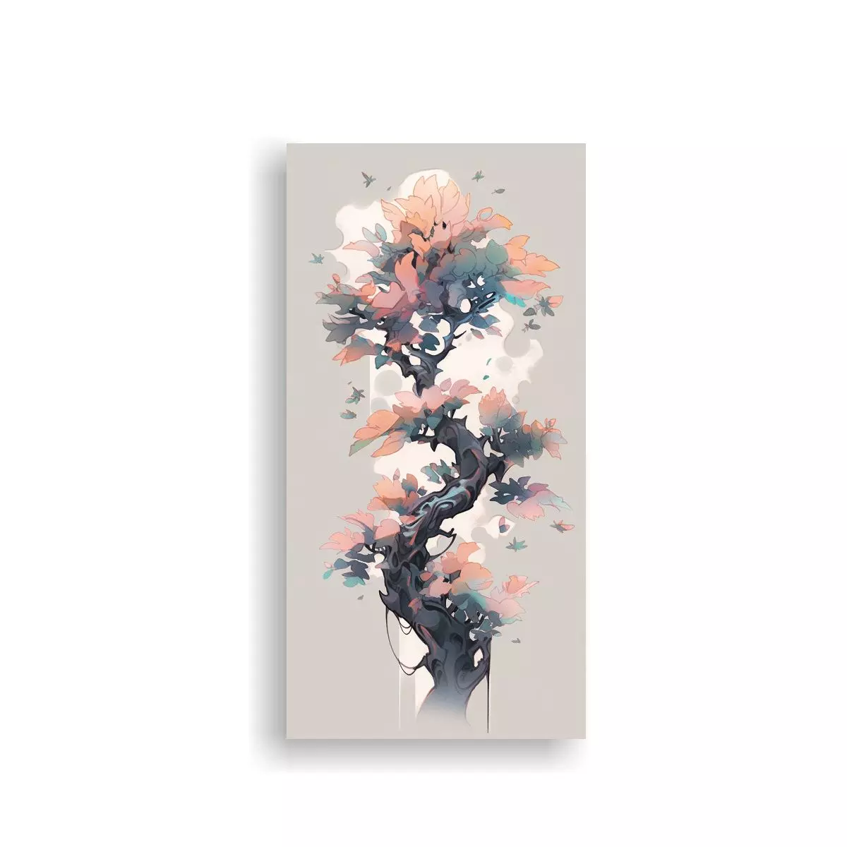 Pintura Mural Oak Tree En Tonos Suaves, Atmósfera 20x40cm-0